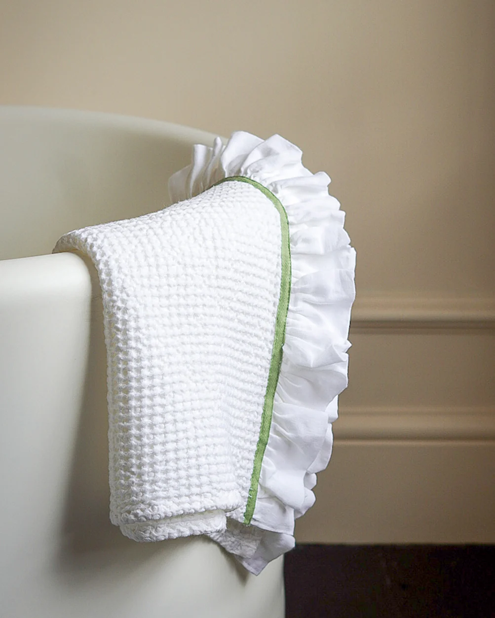 Waffle Cotton Hand Towels, Set of 2, Sage Green - Image 3